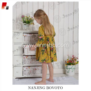 girls mustard flannel floral printed dress